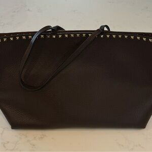 Valentino Garavani Brown Leather Tote Bag with Studs
